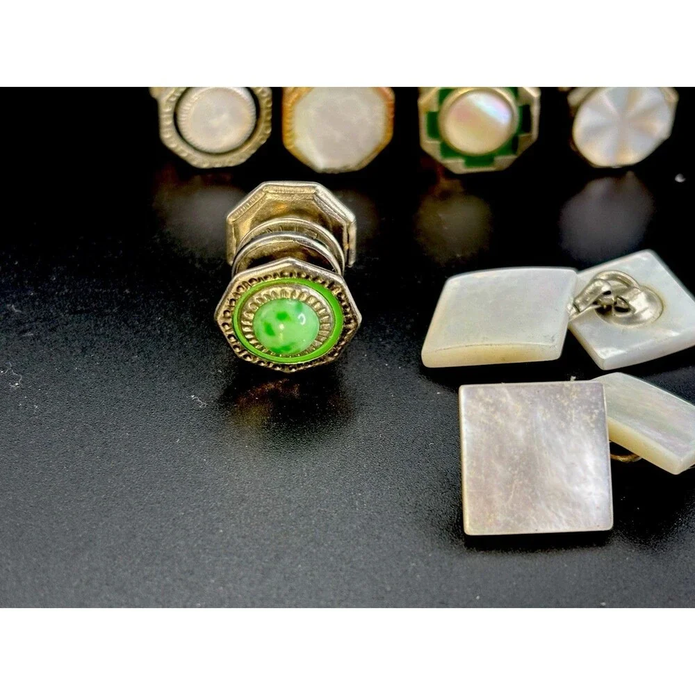 Antique Mixed Lot of Men’s Mother of Pearl & RS Cuff Links-Collar Studs-Buttons